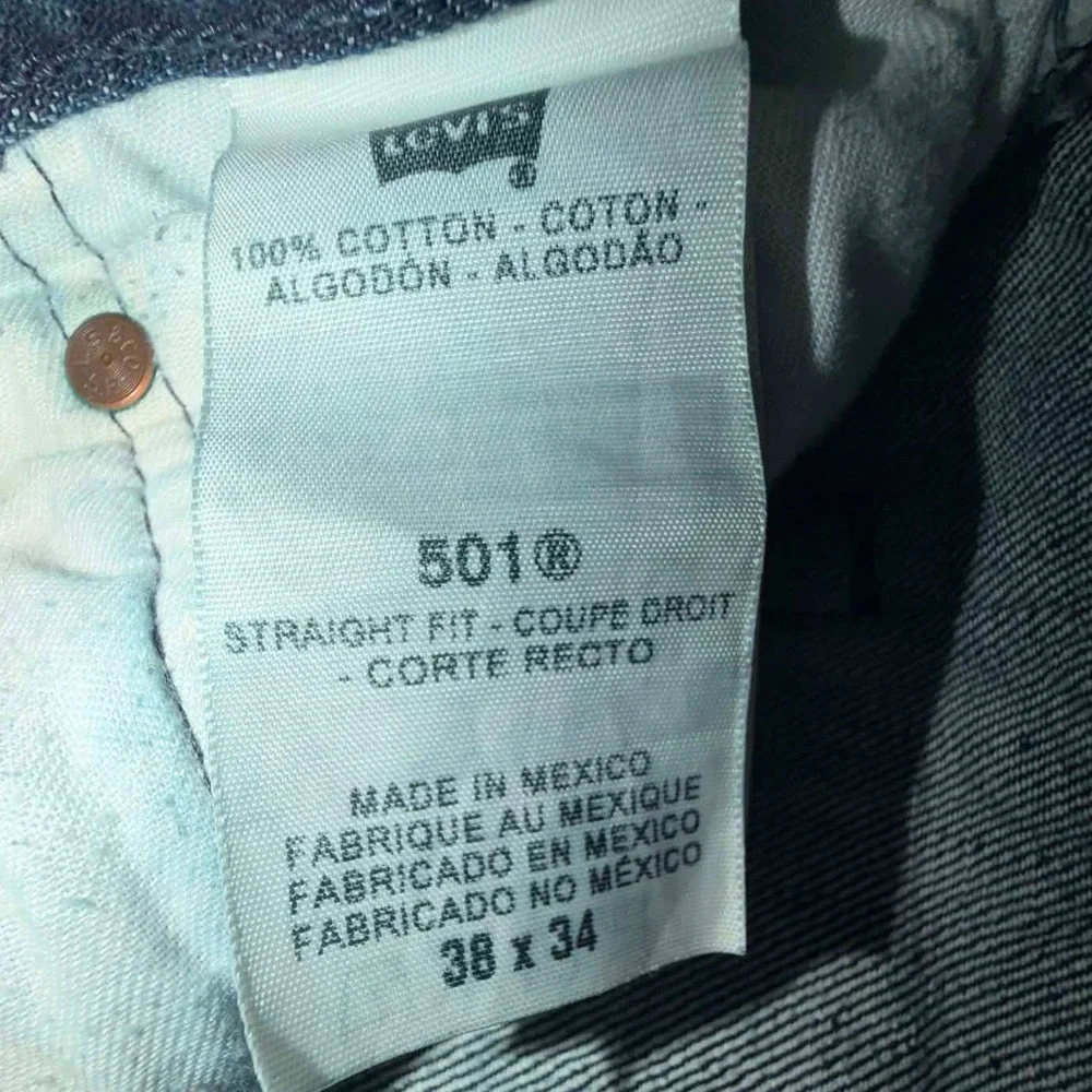Levis 501 Original Fit Jeans Mens 38x34 Dark Wash Indigo Blue Button Fly Denim
